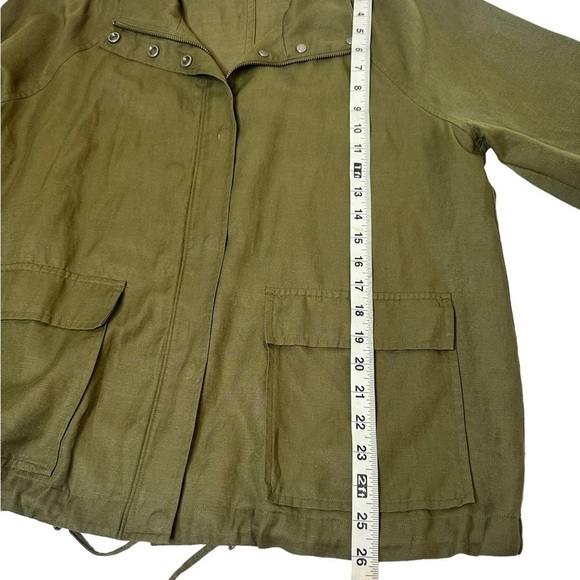 EILEEN FISHER Olive Green Bomber Jacket tencel-linen utility - Picture 5 of 7